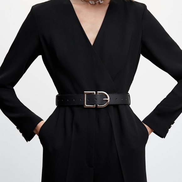 Mango Black Tailored Jumpsuit with Belt - Picture 1 of 5